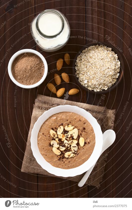 Schokoladen-Haferflocken oder Haferflockenbrei Milcherzeugnisse Dessert Ernährung Frühstück Gesundheit Lebensmittel Haferbrei Kakao melken Molkerei Pudding