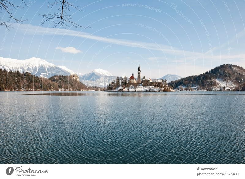 Bleder See, Slowenien schön Ferien & Urlaub & Reisen Tourismus Insel Winter Schnee Berge u. Gebirge Natur Landschaft Himmel Baum Park Wald Hügel Felsen Alpen