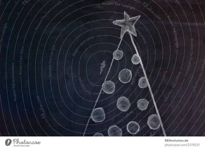 Tafelzeichnung | Weihnachtsbaum Feste & Feiern Weihnachten & Advent Kunst Kreativität Zeichnung Kreide Tanne gemalt Idee Kugel schwarz Farbfoto Gedeckte Farben