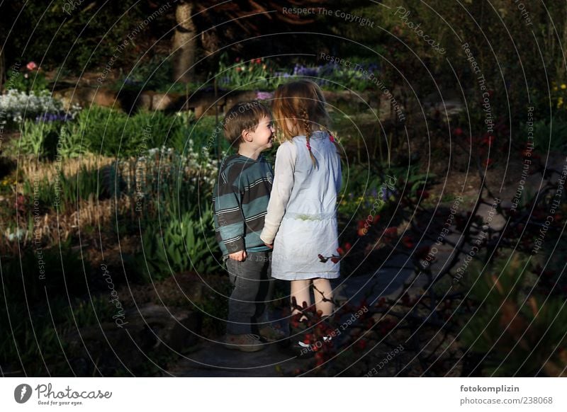 Hänsel und Gretel Kinder Spielen Mädchen Junge Geschwister Bruder Schwester Freundschaft Kindheit Garten Liebe stehen nah Gefühle Stimmung Glück Fröhlichkeit