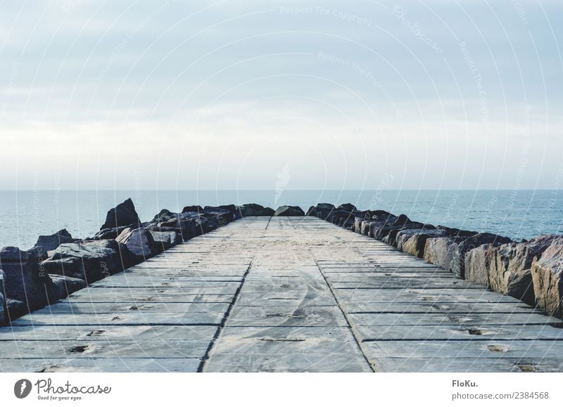 Stein, Wasser, Luft Ferien & Urlaub & Reisen Ausflug Ferne Meer Umwelt Natur Urelemente Himmel Küste Nordsee gigantisch nass blau Dänemark Beton Buhne