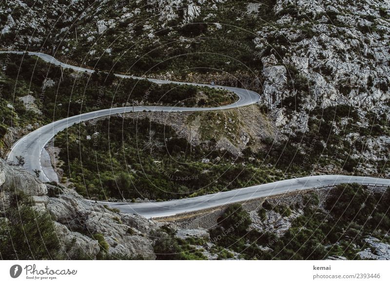 Kurvige Straße Freizeit & Hobby Ferien & Urlaub & Reisen Ausflug Abenteuer Freiheit Landschaft Sträucher Wildpflanze Hügel Felsen Berge u. Gebirge Stein