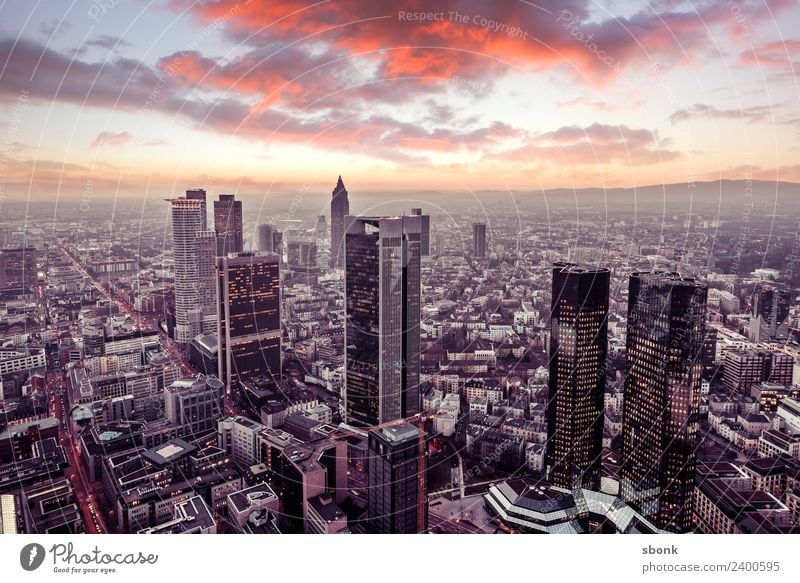 Frankfurt Abendrot Büro Business Frankfurt am Main Stadt Stadtzentrum Skyline Hochhaus Ferien & Urlaub & Reisen Großstadt Cityscape Panorama Architecture Bank