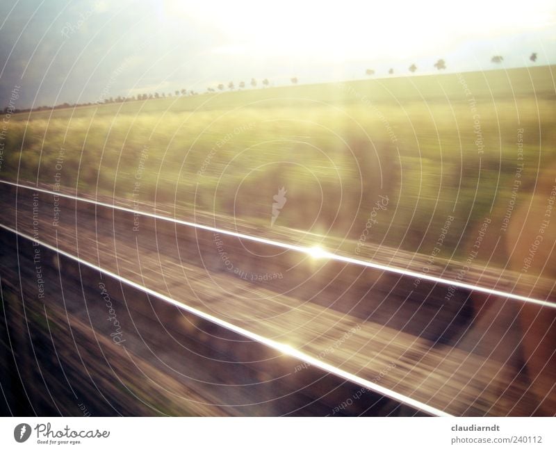 Heimweg Natur Landschaft Himmel Sommer Baum Feld Verkehrsmittel Verkehrswege Öffentlicher Personennahverkehr Schienenverkehr Bahnfahren Personenzug