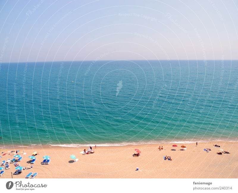 blueskywater beach Umwelt Natur Sand Wasser Himmel Wolkenloser Himmel Sommer Schönes Wetter Küste Meer Streifen Wärme blau braun gold Strand Sonnenschirm