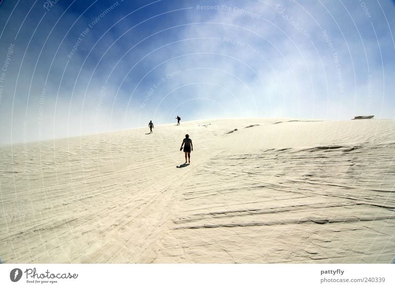 hinauf... Menschengruppe Natur Landschaft Urelemente Erde Sand Himmel Wolken Sommer Wind Sturm Wüste White Sands Sehenswürdigkeit Wahrzeichen gehen laufen