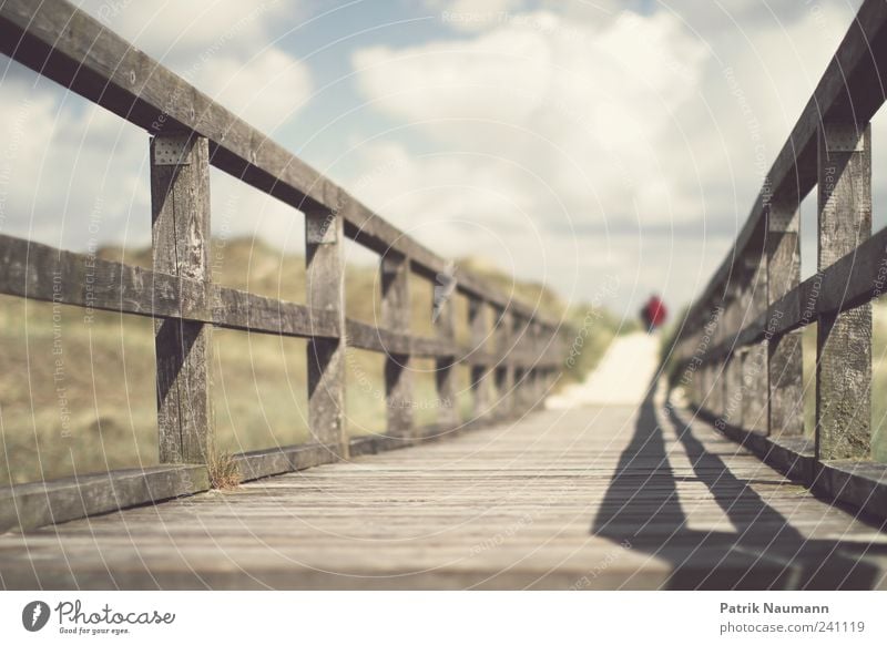 dieser Weg Ferne Freiheit Sommer Strand Meer Paar Partner 2 Mensch Umwelt Natur Wolken Küste Nordsee träumen wandern Beginn Freizeit & Hobby Steg Holz