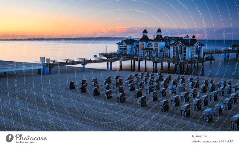 Panoramabild zur Blauen Stunde Seebrücke Sellin, Ostsee, Rügen harmonisch Erholung Ferien & Urlaub & Reisen Tourismus Ausflug Abenteuer Ferne Freiheit