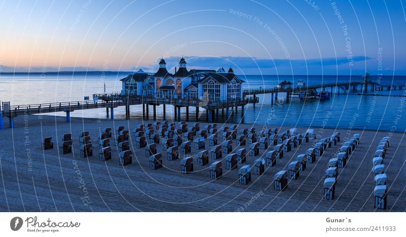 Panoramabild zur Blauen Stunde Seebrücke Sellin, Ostsee, Rügen harmonisch Erholung Ferien & Urlaub & Reisen Tourismus Ausflug Abenteuer Ferne Freiheit