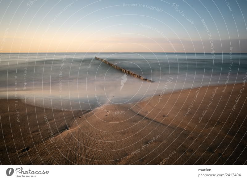 östersjön Landschaft Sand Wasser Himmel Horizont Schönes Wetter Wellen Küste Strand Ostsee Menschenleer ästhetisch maritim blau braun rosa weiß Buhne Brandung