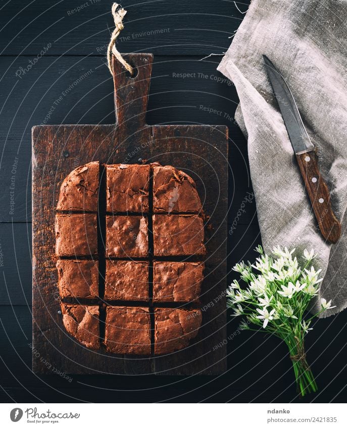 Schokoladenbrownie-Pastete Dessert Süßwaren Messer Holz Essen dunkel frisch lecker oben braun grün Kuchen ganz Pasteten Hintergrund Lebensmittel süß Zucker