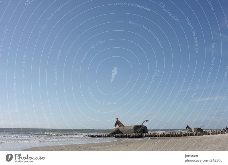 Trojaner Ferien & Urlaub & Reisen Tourismus Sommer Strand Meer Umwelt Natur Landschaft Himmel Küste Nordsee blau Sicherheit Schutz Krieg Bunker Militär