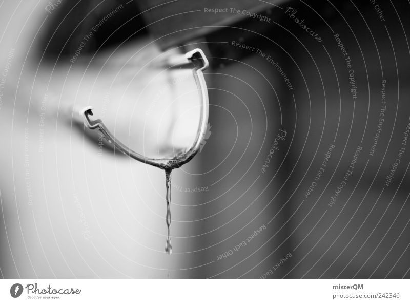 Vom Regen in die... Kunst ästhetisch Regenwasser Dachrinne Wasser nass Tropfen Gewitter Gartenhaus Unwetter ruhig dezent Herbst Schwarzweißfoto Außenaufnahme