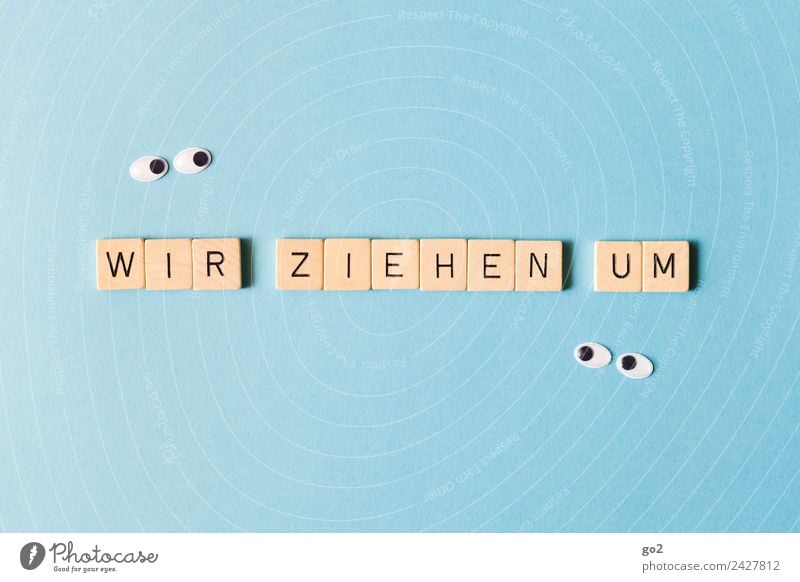 Wir ziehen um Umzug (Wohnungswechsel) Auge Schriftzeichen beobachten Blick neu Neugier blau Vorfreude Tatkraft beweglich Interesse Überraschung Bewegung