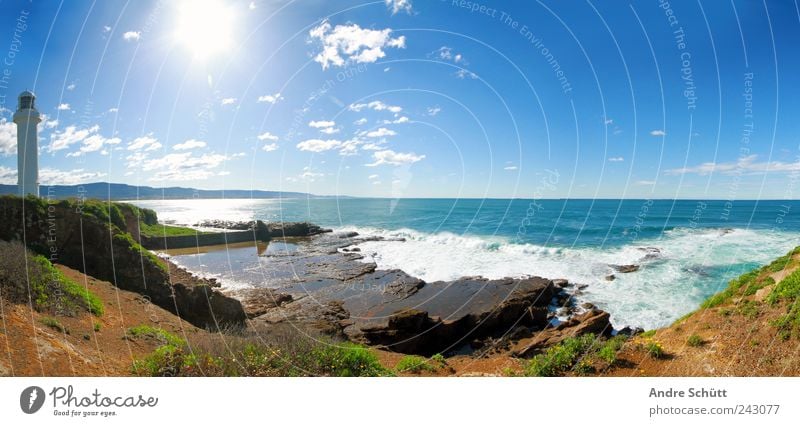 lighthouse Umwelt Urelemente Himmel Horizont Sonne Schönes Wetter Sträucher Felsen Wellen Küste Meer Ferien & Urlaub & Reisen Aussicht Panorama (Aussicht)