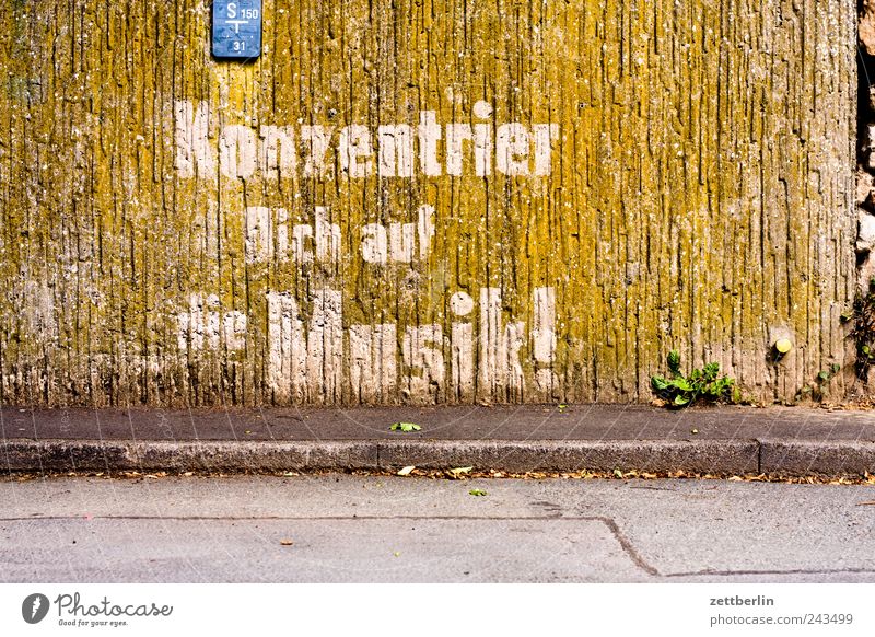 Konzentrier Dich auf die Musik! Kleinstadt Altstadt Bauwerk Gebäude Mauer Wand Fassade Zeichen Schriftzeichen historisch eng Fachwerkfassade fachwerkbau Gasse