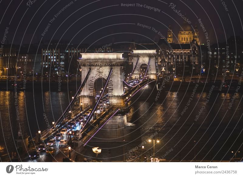 Stephansdom und Kettenbrücke bei Nacht Ferien & Urlaub & Reisen Tourismus Fluss Stadt Hauptstadt Skyline Brücke Gebäude Architektur Sehenswürdigkeit Wahrzeichen