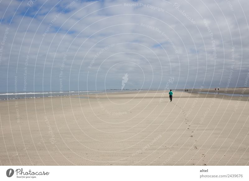 Deine Spuren im Sand Glück sportlich Fitness Wohlgefühl Zufriedenheit Meer Insel Sport Sport-Training Sportler Joggen Landschaft Himmel Küste Strand Nordsee