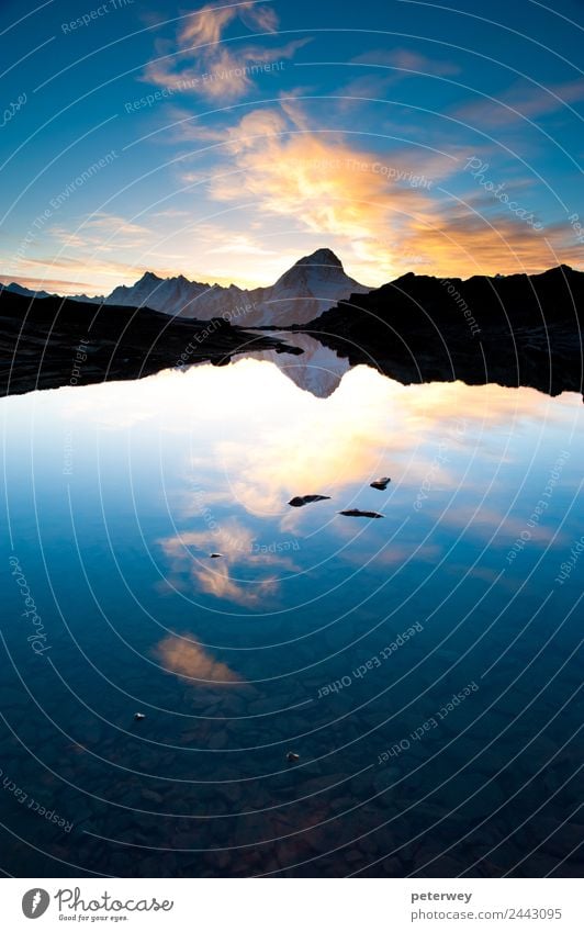 Bietschorn mountain peak at sunrise, Switzerland Ferien & Urlaub & Reisen Sommer Natur Stimmung Schweiz alpin alps blue clear clouds high lake loetschenpass