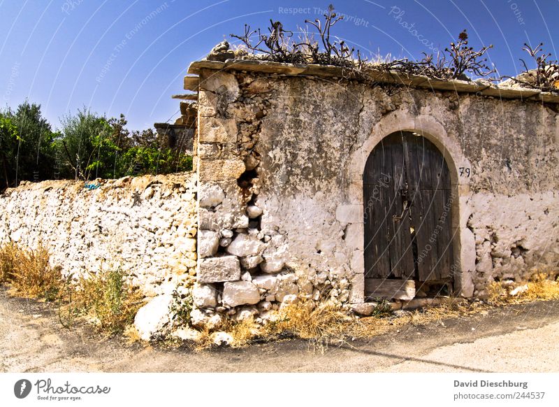 Old door Ferien & Urlaub & Reisen Sommerurlaub Schönes Wetter Dorf Fischerdorf Menschenleer Tor Bauwerk Mauer Wand Fassade Tür alt Ruine kaputt rustikal Kreta