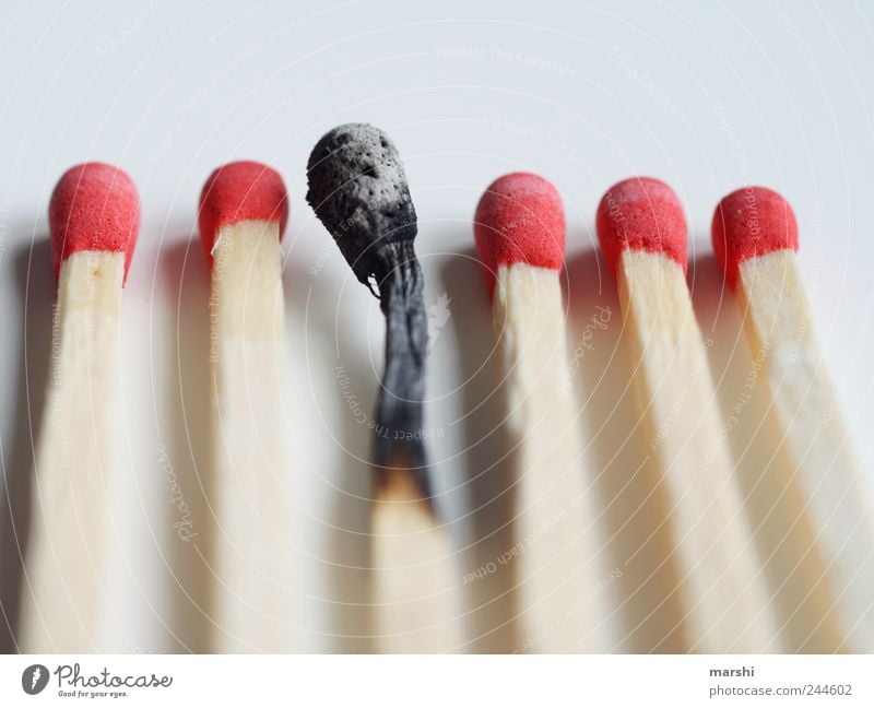 der Schrei Zeichen rot schwarz weiß Streichholz Holz Feuer verkohlt angebrannt abgebrannt Freisteller Angst feurig Farbfoto Innenaufnahme