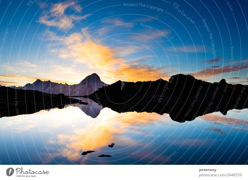 Bietschorn mountain peak at sunrise Sommer Berge u. Gebirge Natur Landschaft Himmel Wolken Felsen Alpen Teich See blau Schweiz alpin übersichtlich Höhe