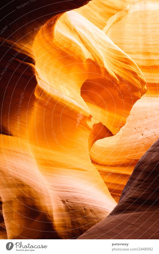 Glowing passage in Canyon X slot canyon, USA Ausflug Abenteuer Natur Sand Sonnenlicht Schlucht Mauer Wand Sehenswürdigkeit braun gelb orange Farbe abstract