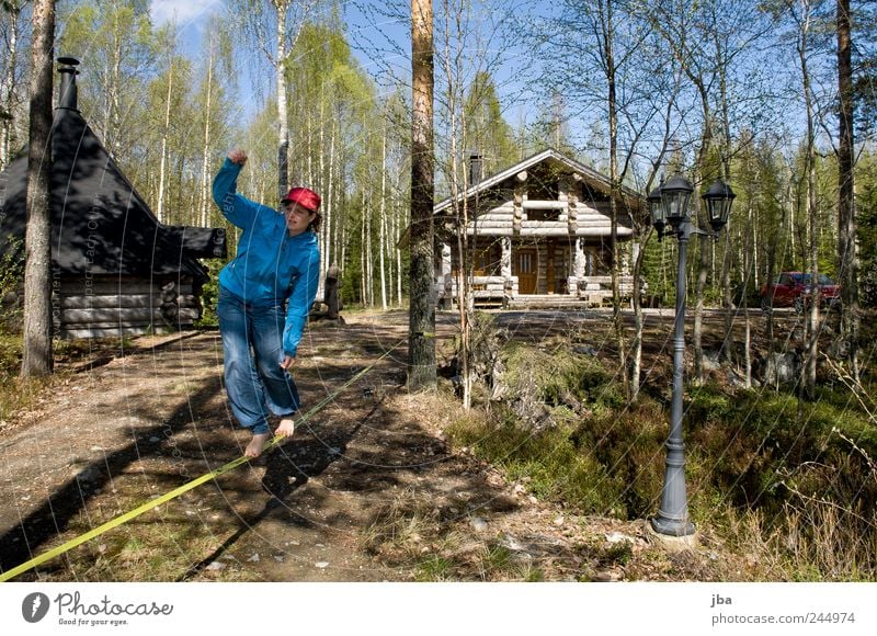 Balance Lifestyle Freizeit & Hobby Ferien & Urlaub & Reisen Haus Fitness Sport-Training Junge Frau Jugendliche Erwachsene 1 Mensch 18-30 Jahre Schönes Wetter