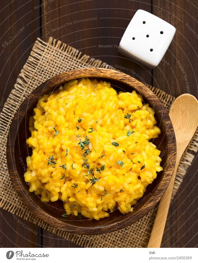 Kürbis-Risotto Gemüse Vegetarische Ernährung Gesundheit Lebensmittel Reis Squash orange gebraten gebastelt cremig Püree gestampft Italienisch arborio