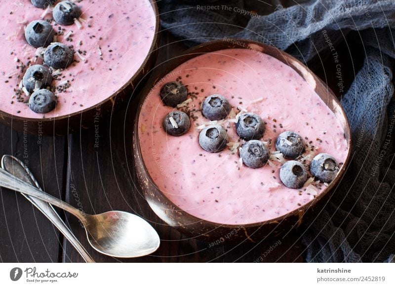 Heidelbeere Smoothie Schalen Joghurt Frucht Dessert Ernährung Frühstück Vegetarische Ernährung Diät Schalen & Schüsseln Sommer frisch grau rosa rot weiß