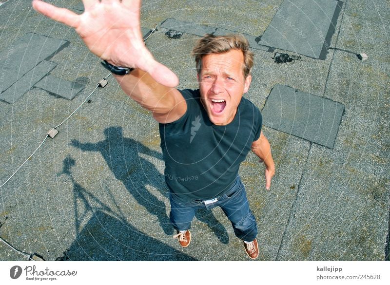 selbstauslöser Mensch Mann Erwachsene 1 30-45 Jahre springen Fotograf Stativ Selbstportrait fotowettbewerb Fotokamera Schatten Hand greifen stoppen Farbe