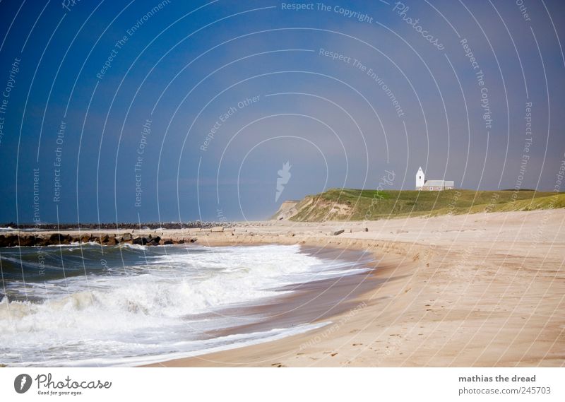 DÄNEMARK VI Umwelt Natur Landschaft Pflanze Wasser Himmel Wolken Horizont Sommer Wetter Schönes Wetter Wind Gras Wellen Küste Strand Nordsee Menschenleer Haus