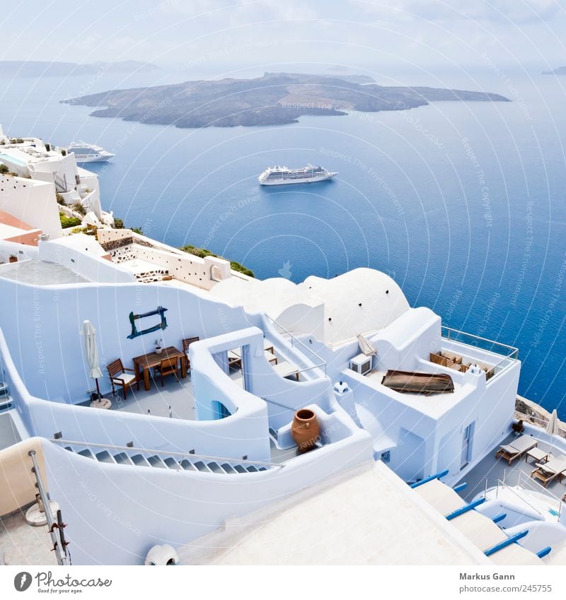 Santorini Erholung Ferien & Urlaub & Reisen Tourismus Sommer Sommerurlaub Meer Insel Landschaft Wasser Himmel Wolken Kleinstadt blau weiß Zufriedenheit Caldera