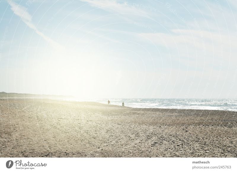 delight Mensch 2 Sand Luft Wasser Himmel Wolken Sonne Sonnenlicht Sommer Schönes Wetter Wellen Küste Strand Nordsee hell Dänemark Farbfoto Außenaufnahme