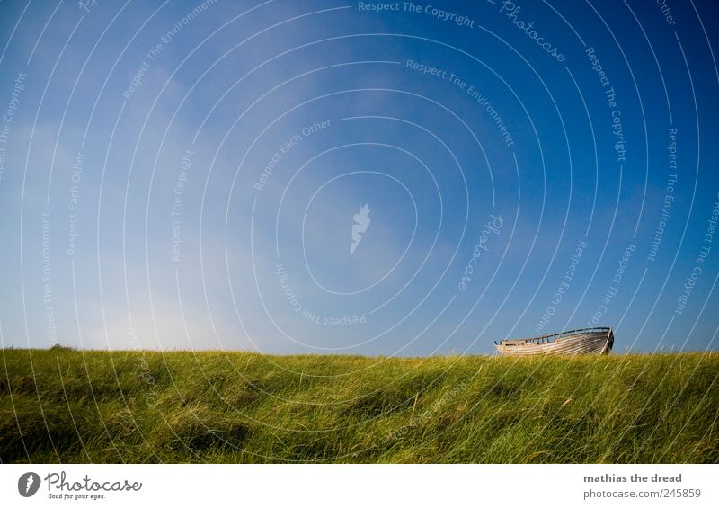 DÄNEMARK - XI Umwelt Natur Landschaft Luft Himmel Wolken Horizont Sommer Schönes Wetter Wind Pflanze Gras Moos Wiese Bootsfahrt Fischerboot alt liegen