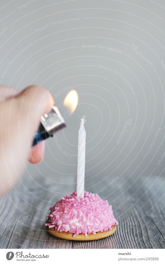 Vorbereitung Lebensmittel Dessert Süßwaren Ernährung rosa Geburtstag Geburtstagstorte Geburtstagsgeschenk Geburtstagswunsch Kerze anzünden süß schön