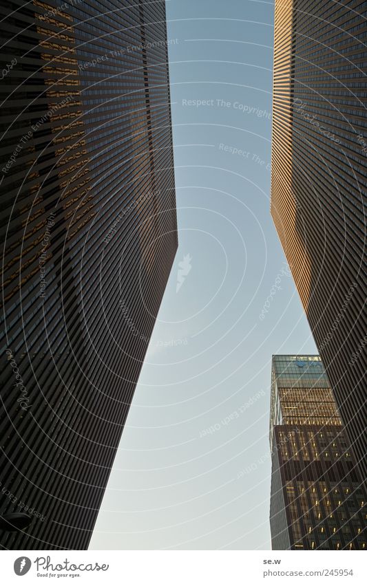 Kantig Himmel Wolkenloser Himmel Manhatten New York City Stadtzentrum Menschenleer Hochhaus Architektur Fassade blau stürzende Linien Ecke Farbfoto Dämmerung