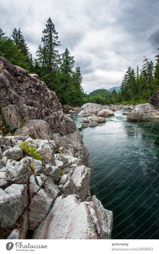 Small river on Sutton Pass, Vancouver Island, Canada Natur Landschaft Wolken Wald Felsen Berge u. Gebirge Fluss wandern blue Kanada clouds flowing gray green