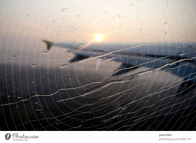 Bloß weg Schönes Wetter schlechtes Wetter Regen Luftverkehr Flugzeug Passagierflugzeug Flugzeuglandung Flugzeugstart im Flugzeug Flugzeugausblick fliegen