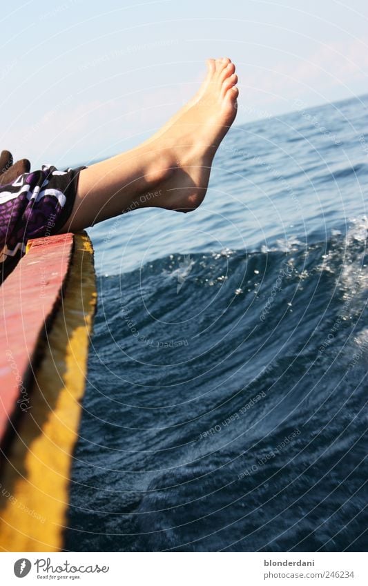 "Wasserfüße" Schwimmen & Baden Freizeit & Hobby Angeln Meer Natur Luft Bootsfahrt Fischerboot fahren schlafen Zufriedenheit Gelassenheit ruhig bequem Farbfoto