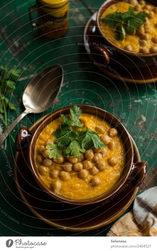 Karottensuppe Lebensmittel Gemüse Suppe Eintopf Möhre Kichererbsen Petersilie Ernährung Essen Mittagessen Abendessen Bioprodukte Vegetarische Ernährung Diät