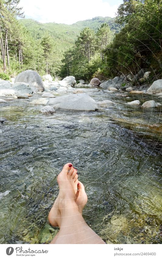 flußabwärts Ferien & Urlaub & Reisen Ausflug Sommer Berge u. Gebirge Fuß Frauenfuß 1 Mensch Natur Landschaft Wasser Schönes Wetter Flussufer Wildbach Erholung