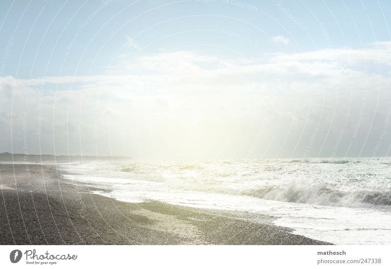 ozon Urelemente Sand Wasser Himmel Wolken Sonne Sonnenlicht Sommer Schönes Wetter Wärme Wellen Küste Strand Nordsee Unendlichkeit hell blau weiß Gelassenheit