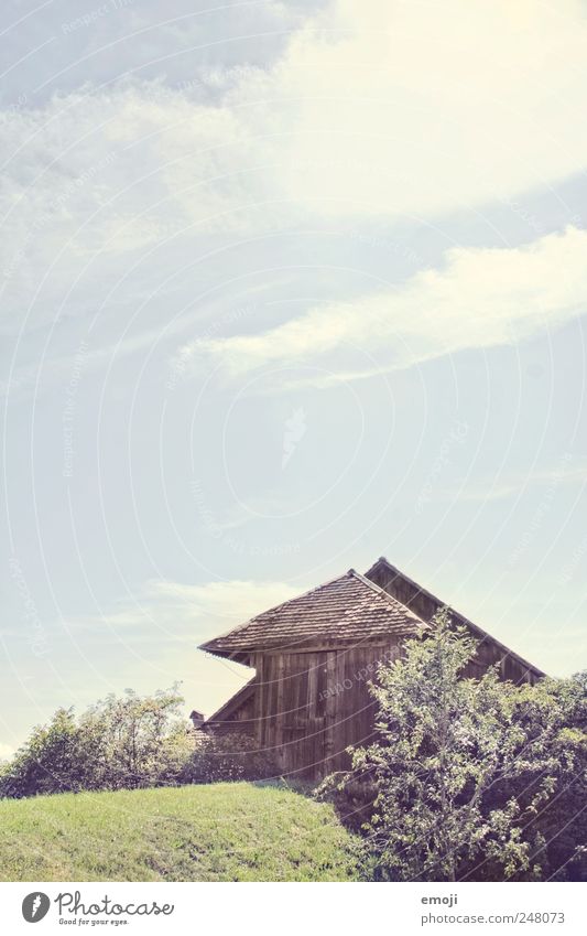 Bauernhügel Natur Himmel Sommer Sträucher Wiese Feld Dorf Hütte natürlich Bauernhof Stall Farbfoto Außenaufnahme Menschenleer Textfreiraum oben Tag