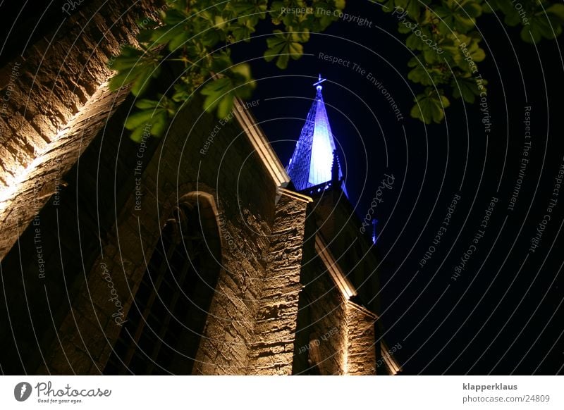 blaue Kirche Unna Nacht Beleuchtung Licht Gotteshäuser Religion & Glaube alt