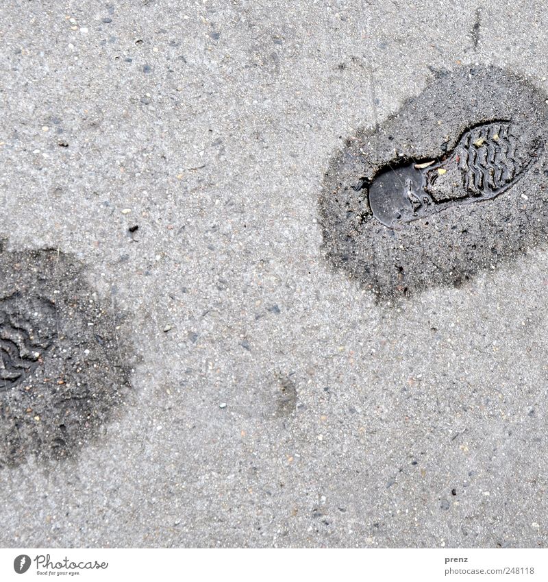 zu früh gegangen Wege & Pfade gehen grau Abdruck Schuhsohle Beton Pfütze nass Farbfoto Außenaufnahme Menschenleer Tag Starke Tiefenschärfe Vogelperspektive