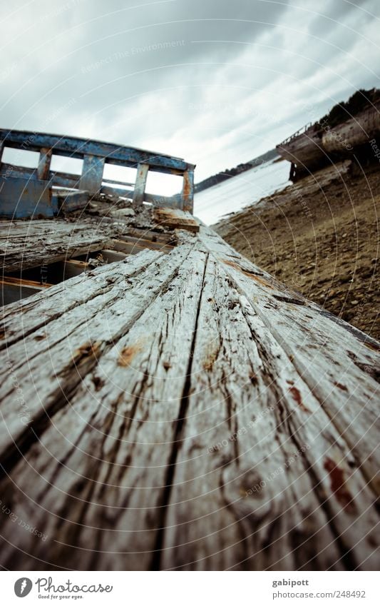 fluchtpunkt Bootsfahrt Fischerboot Wasserfahrzeug Schiffsplanken Schiffsdeck Schiffswrack Schiffsbug Holz alt kaputt trashig braun Endzeitstimmung Ewigkeit