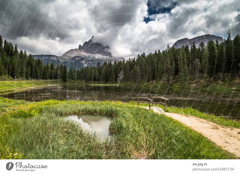 Lago d'Antorno mit den Drei Zinnen Ferien & Urlaub & Reisen Ausflug Abenteuer Freiheit Sommerurlaub Berge u. Gebirge wandern Natur Landschaft Gewitterwolken