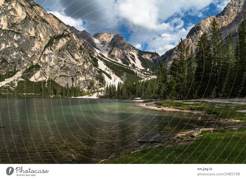 Wildsee Ferien & Urlaub & Reisen Ausflug Sommerurlaub Berge u. Gebirge Natur Landschaft Wolken Alpen Dolomiten Seeufer Pragser Wildsee Italien Südtirol grün