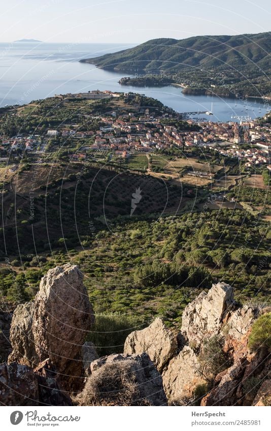 Fernblick Ferien & Urlaub & Reisen Tourismus Ausflug Abenteuer Ferne Freiheit Sommerurlaub Berge u. Gebirge wandern Hügel Felsen Gipfel Bucht Insel Elba